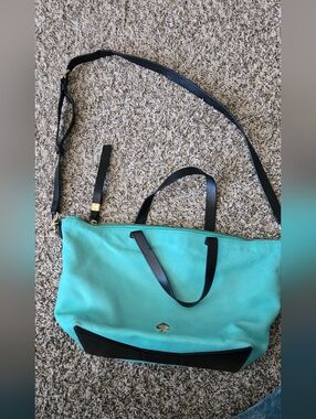 Kate Spade Turquoise Leather Tote with Black Trim